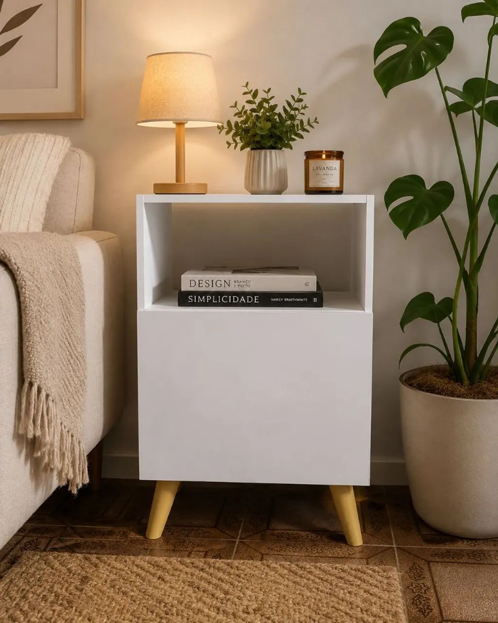 Mesas de Cabeceira Com Porta Retrô Quarto Cama Rapallo Branco 