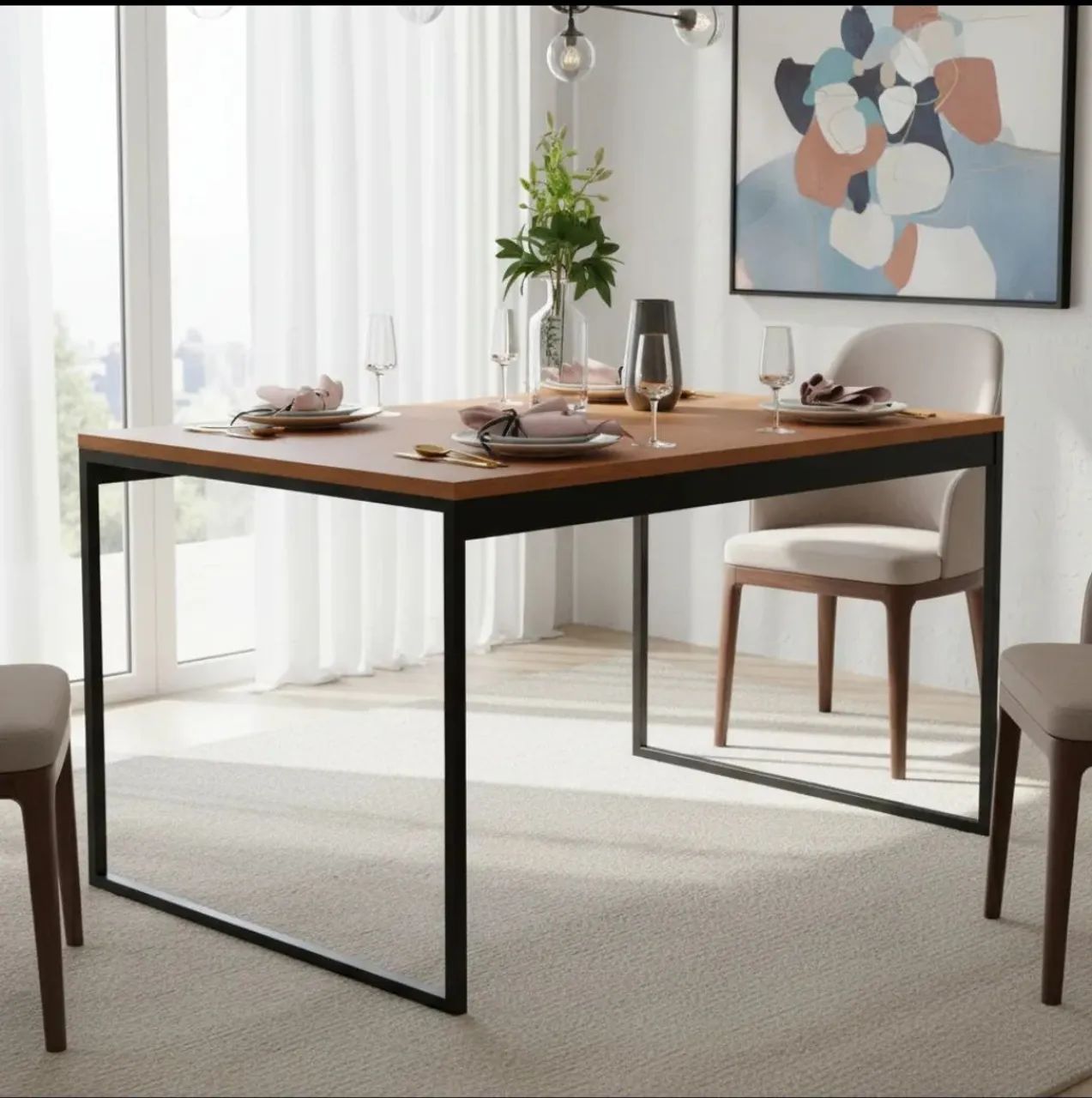 Mesa jantar estilo industrial  preta - Foto 4