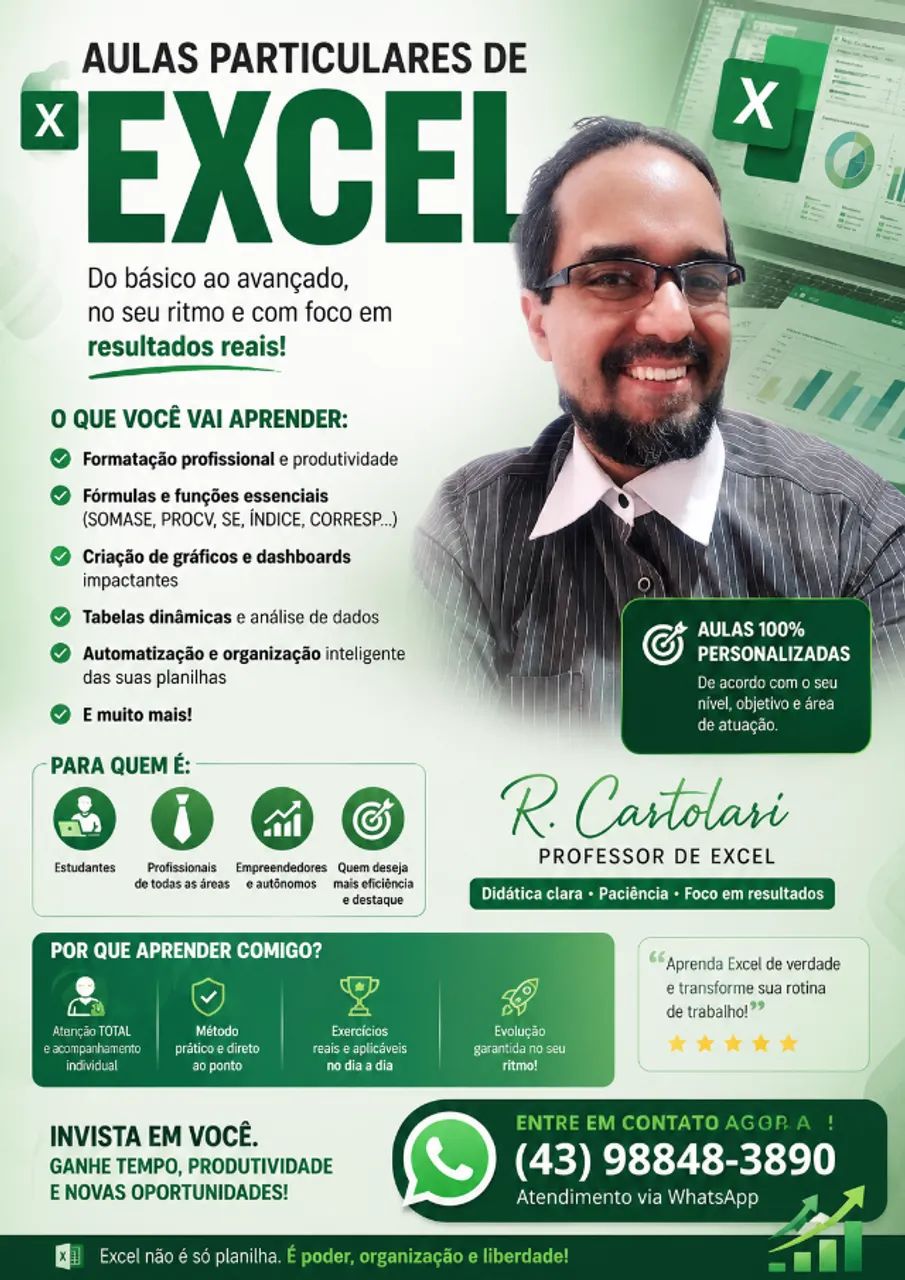 Professor de Excel Particular e Técnico de Informática (Atendimento Online)