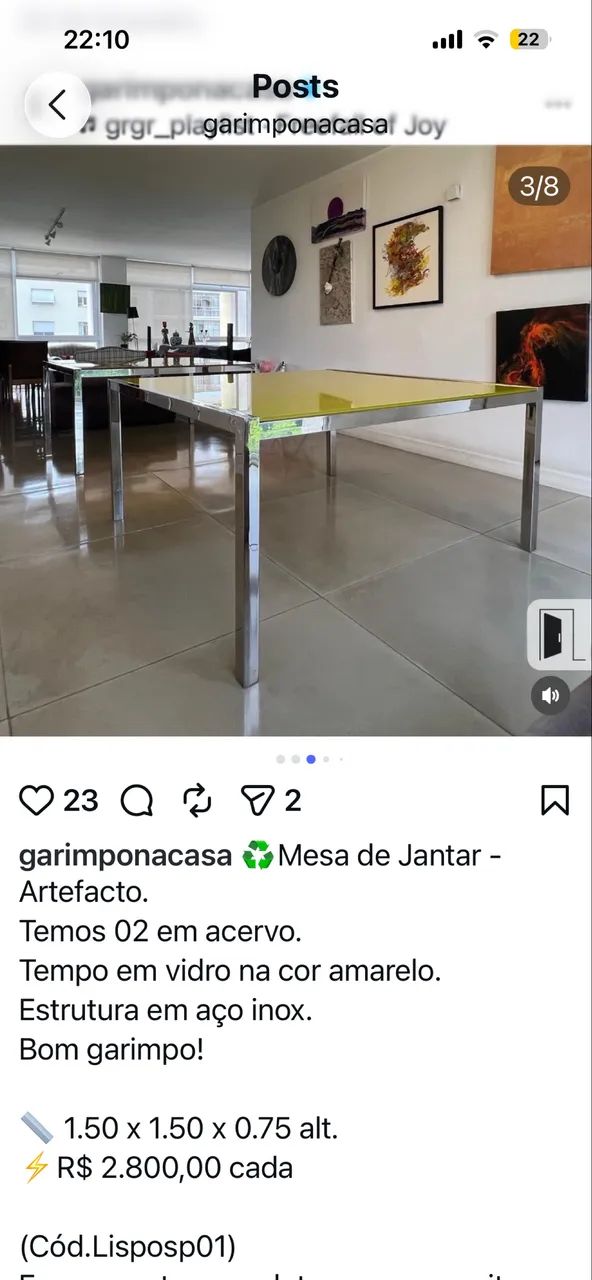 Mesa jantar aço e vidro- Artefato 
