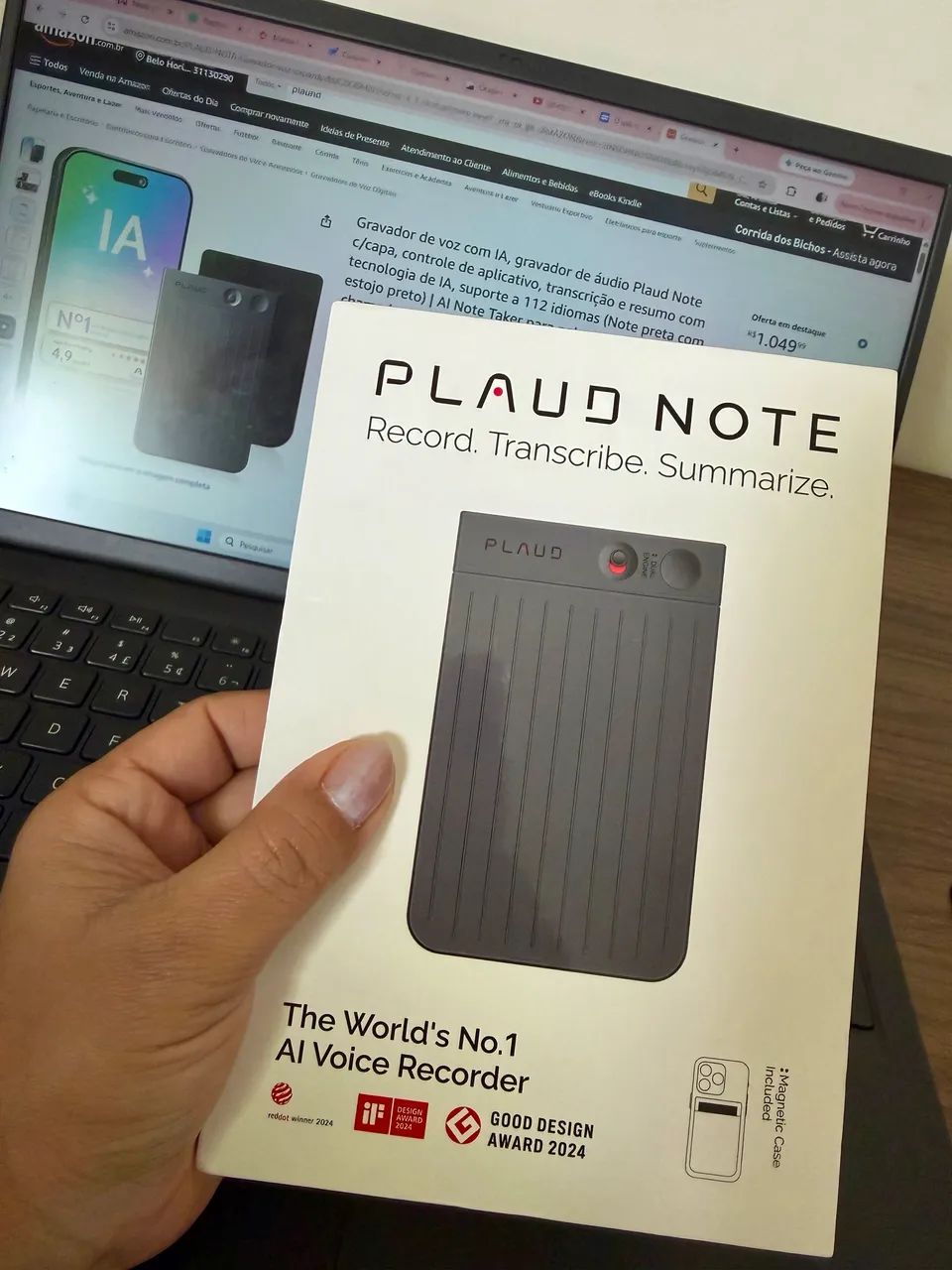 PLAUD NOTE Preto - NB-100 Gravador de voz com IA 