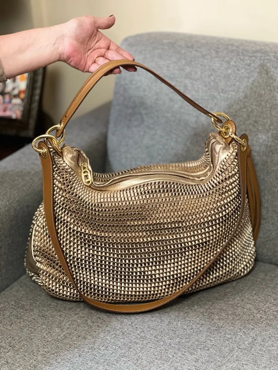Bolsa Luz da Lua Dourada Metalizada Grande - Nova
