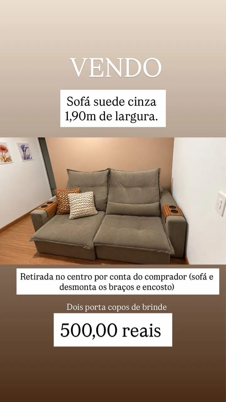 SOFÁ RECLINÁVEL 1,90m CINZA  - Foto 2
