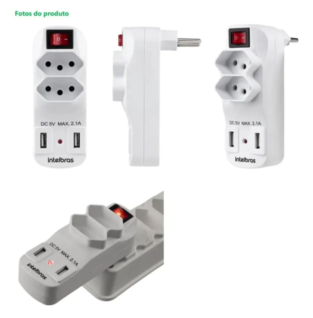 Adaptador De Tomada Com Carregador 2 Tomadas + 2 Usb - Foto 2