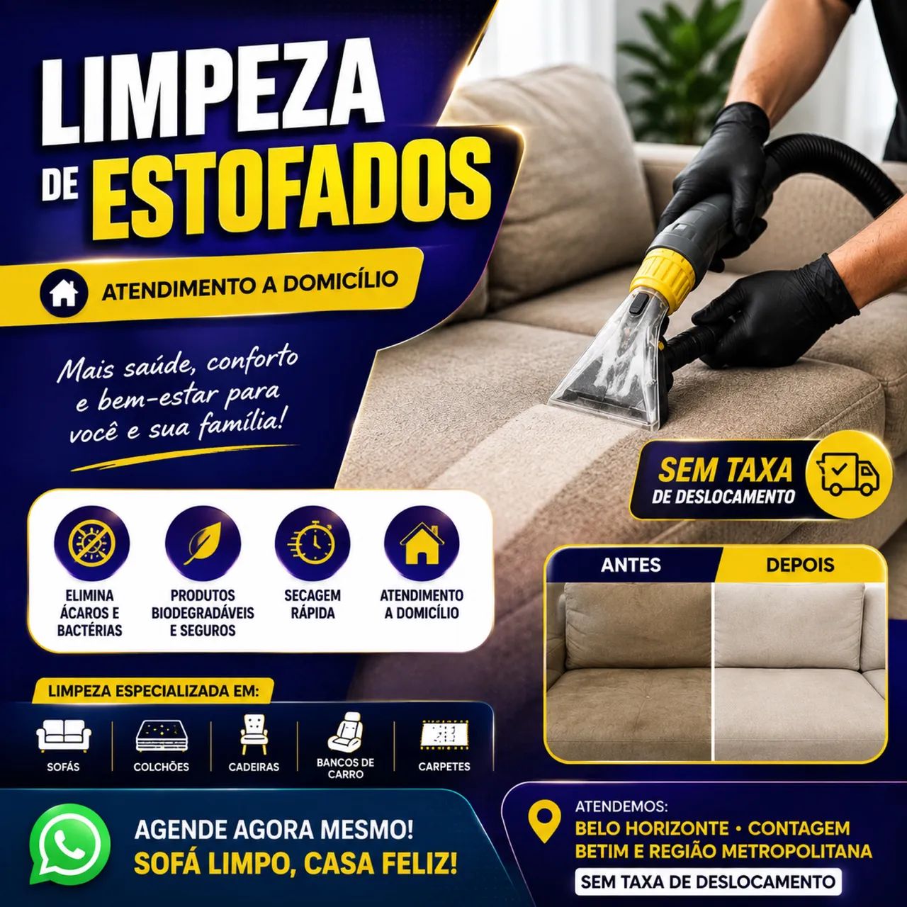 Limpeza higienização de sofá estofados 