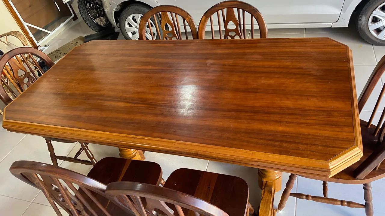 Conjunto de Mesa Rústica Antiga com 06 Cadeiras em Madeira Maciça  - Foto 2