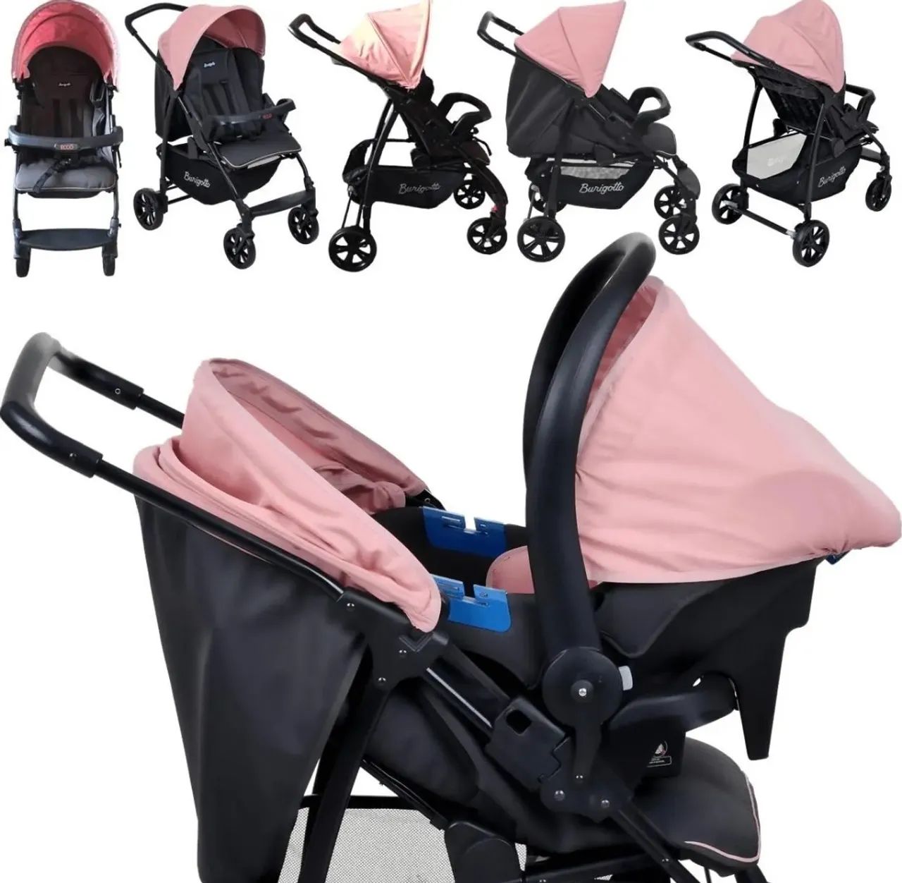Carrinho de bebê com bebê conforto 