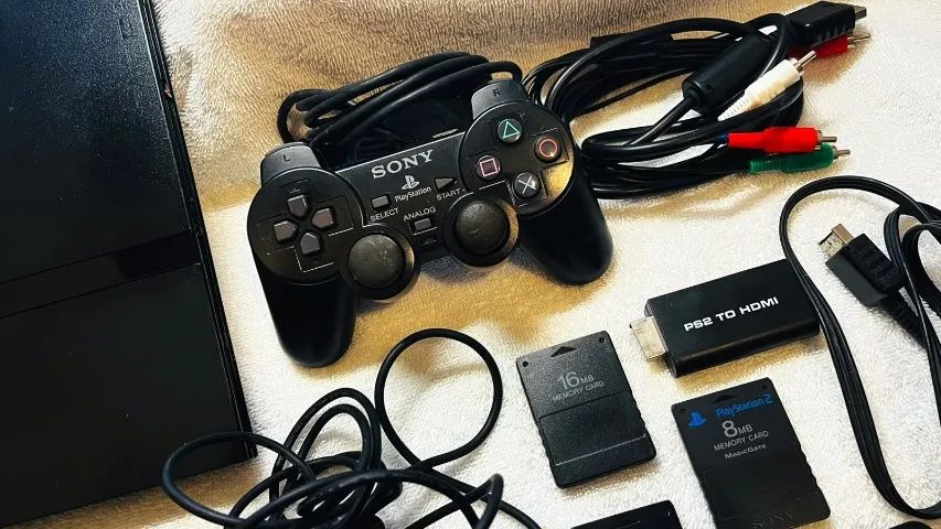PS2 SLIM - COM ACESSORIOS ORIGINAIS - Foto 3
