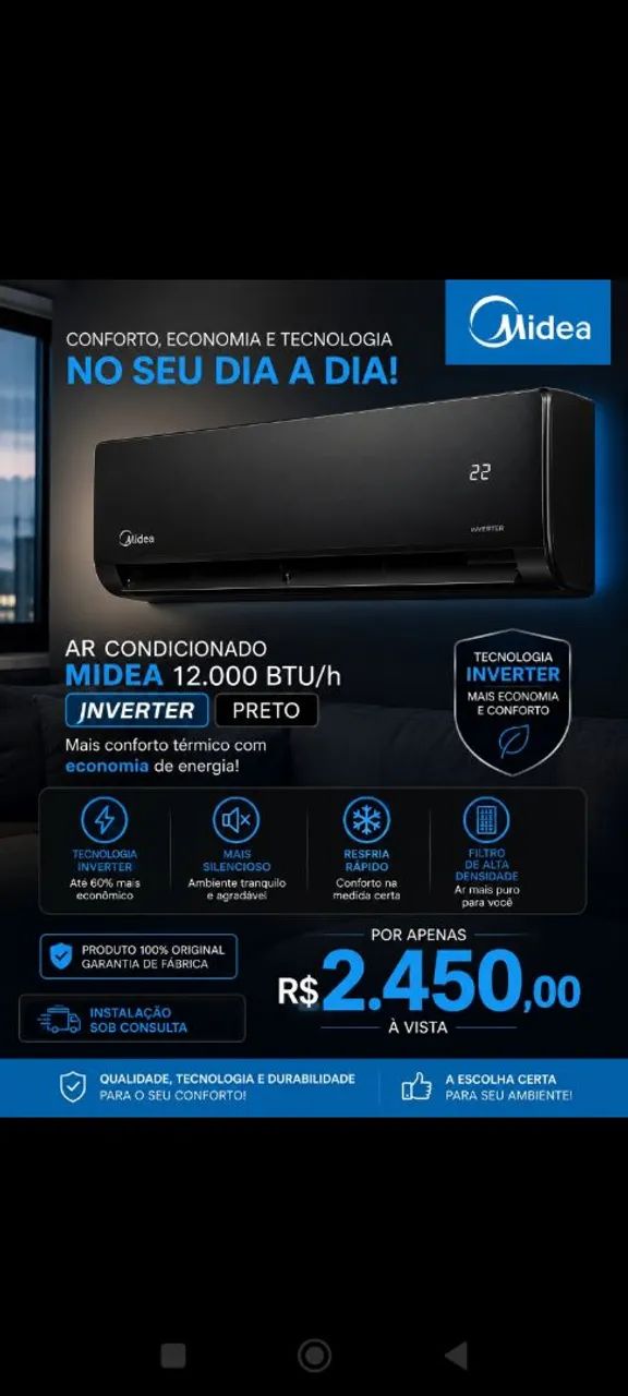 Ar condicionado Midea Preto.
