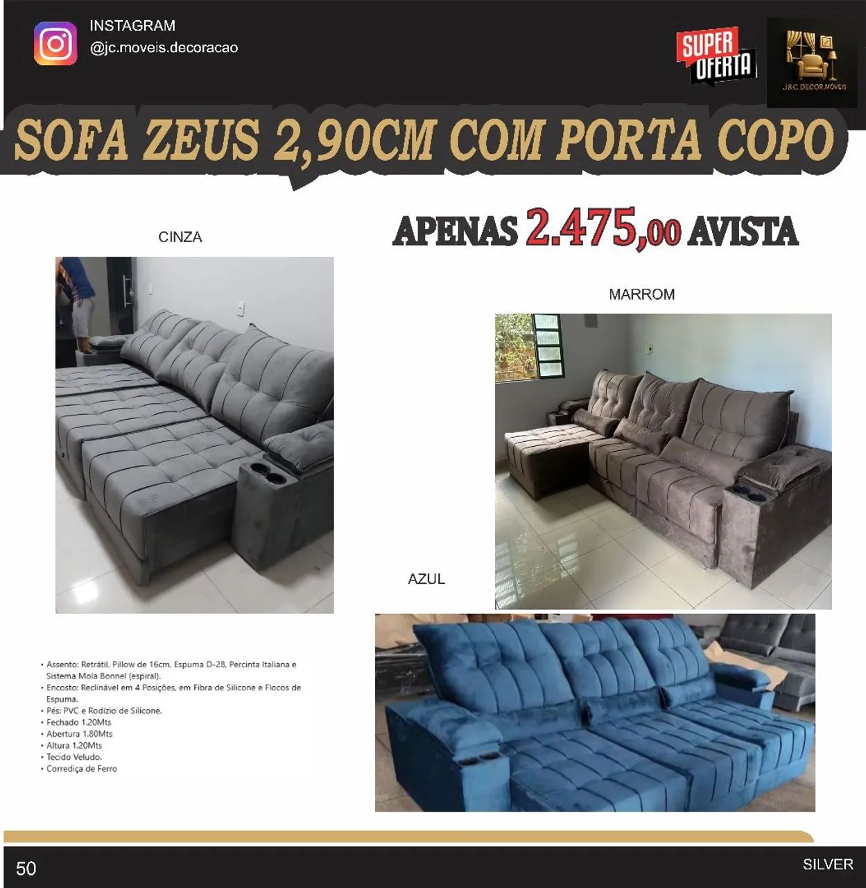 SOFA ZEUS COM PORTA COPOS 
