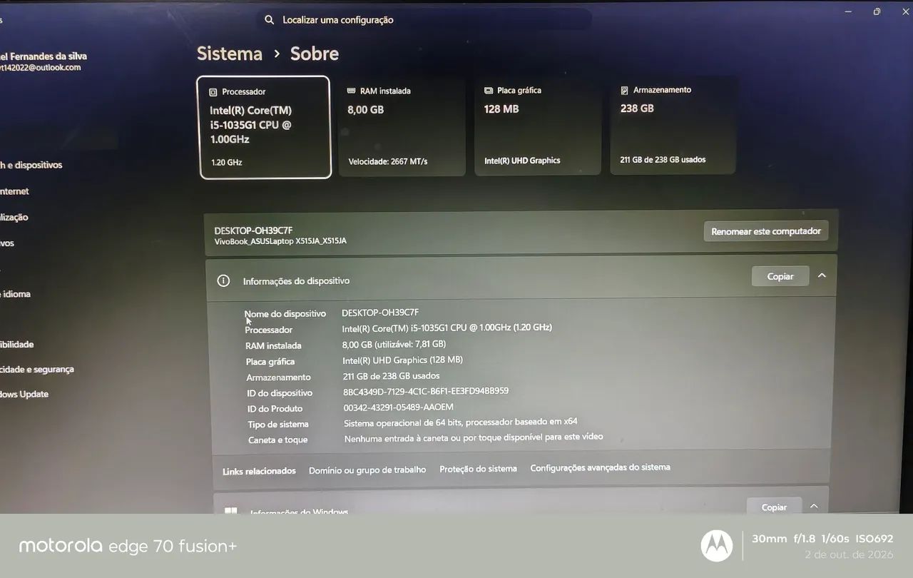 Notebook asus i5* décima geração 