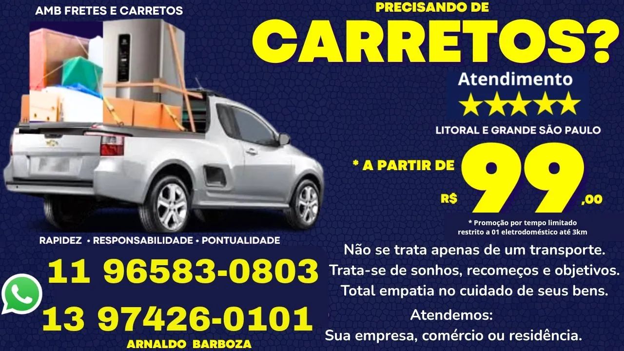 Carretos em praia grande, fretes e pequenas mudanças . São Paulo e Baixada Santista. 