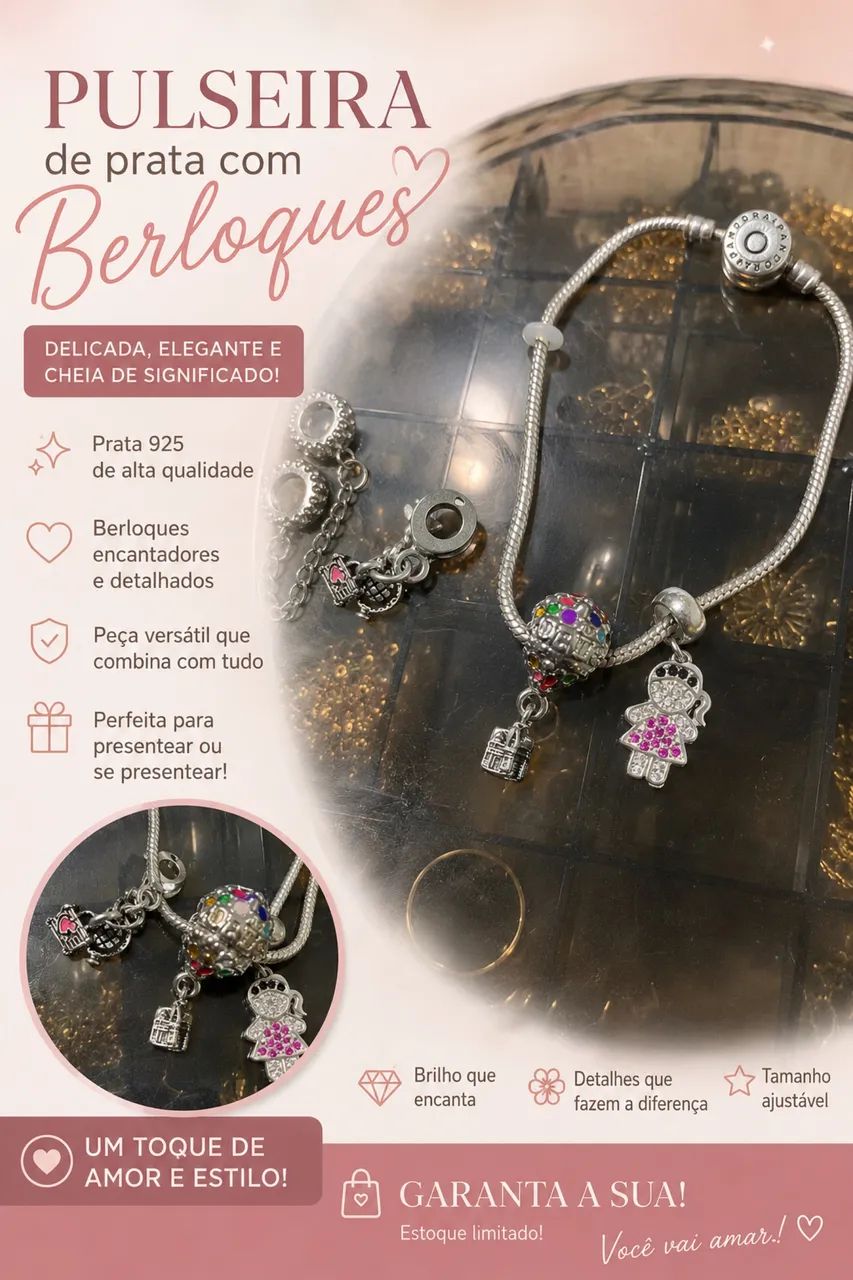 Pulseira de prata estilo Pandora