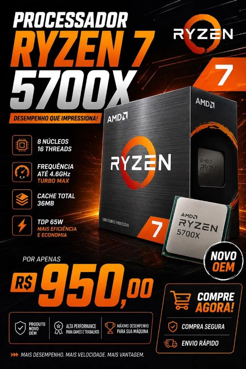 Ryzen 7 5700x Novo c/ 1 Ano de Garantia 