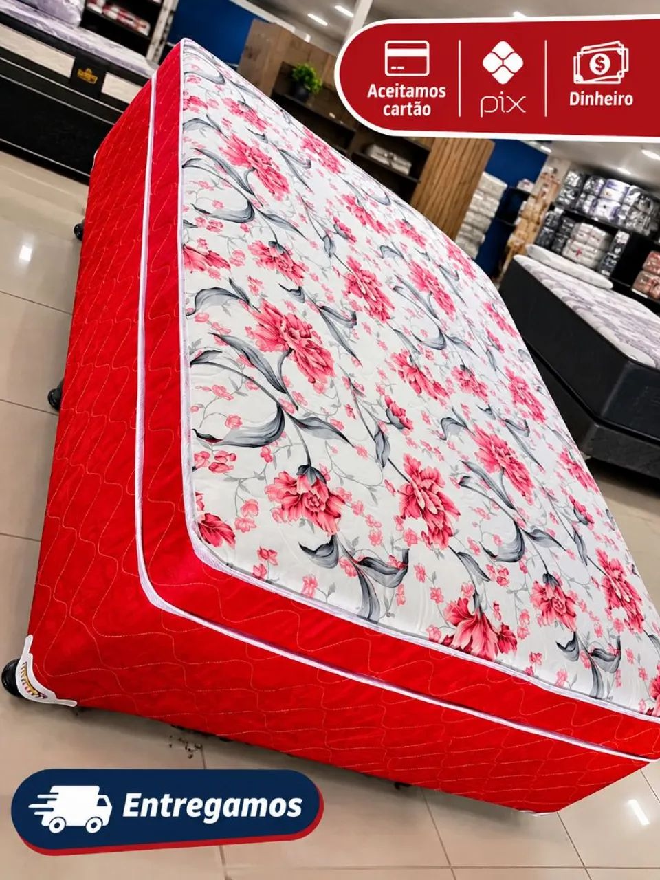 Cama box casal espuma,,Vermelha,,