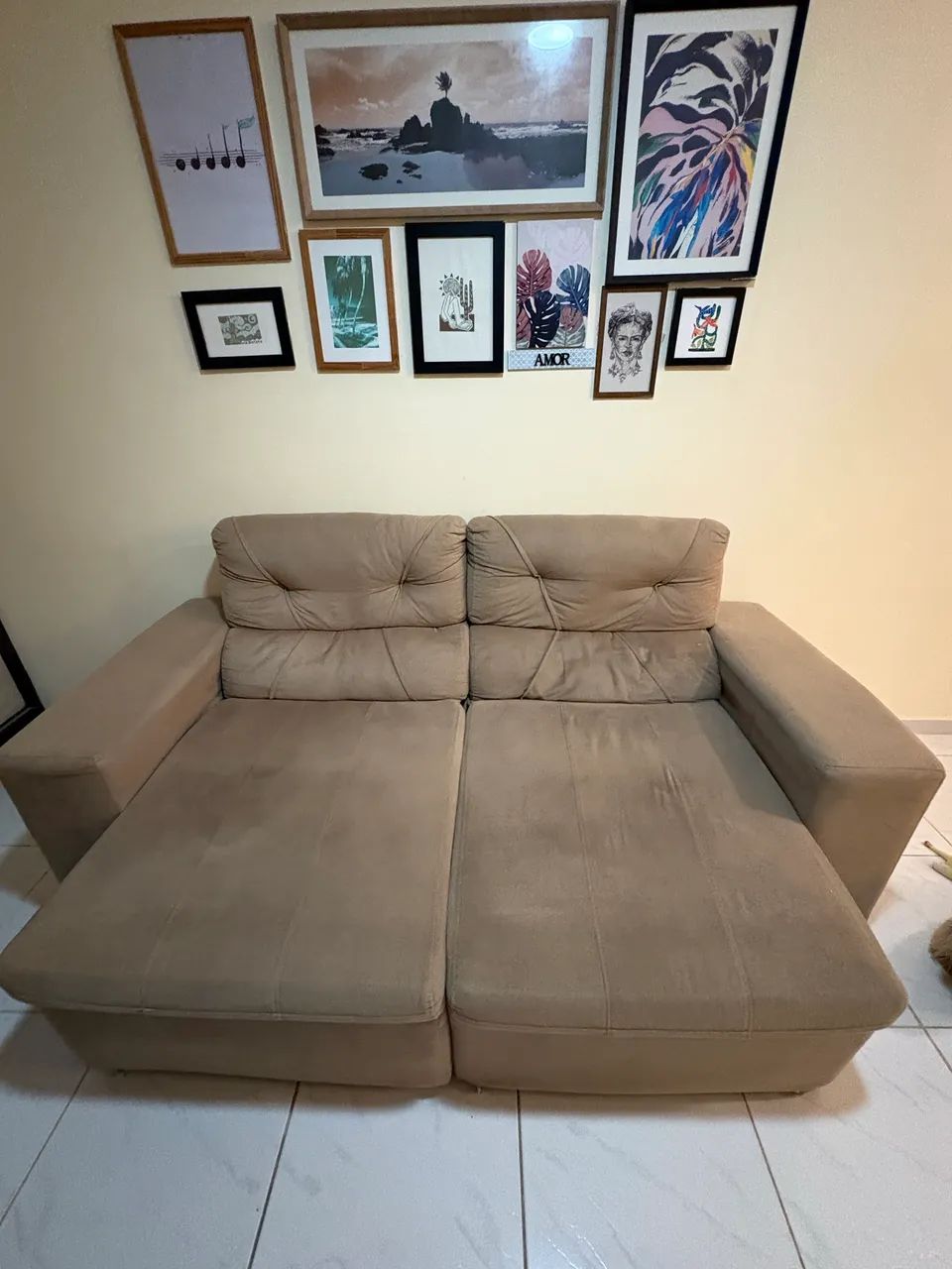 Light Brown Two-Seater Reclining Sofa446558823305728001