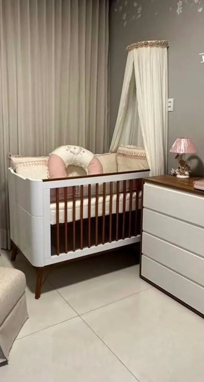 Berço 3 em 1 com colchão + dossel e mosquiteiro (QUARTO COMPLETO) - Foto 2