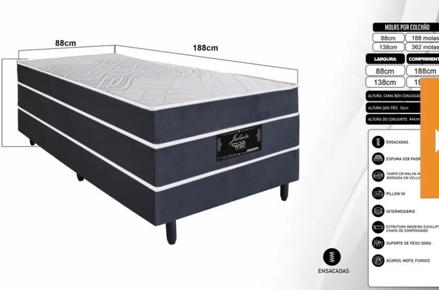 Cama box conjugada solteirão mola ensacada  - Foto 2