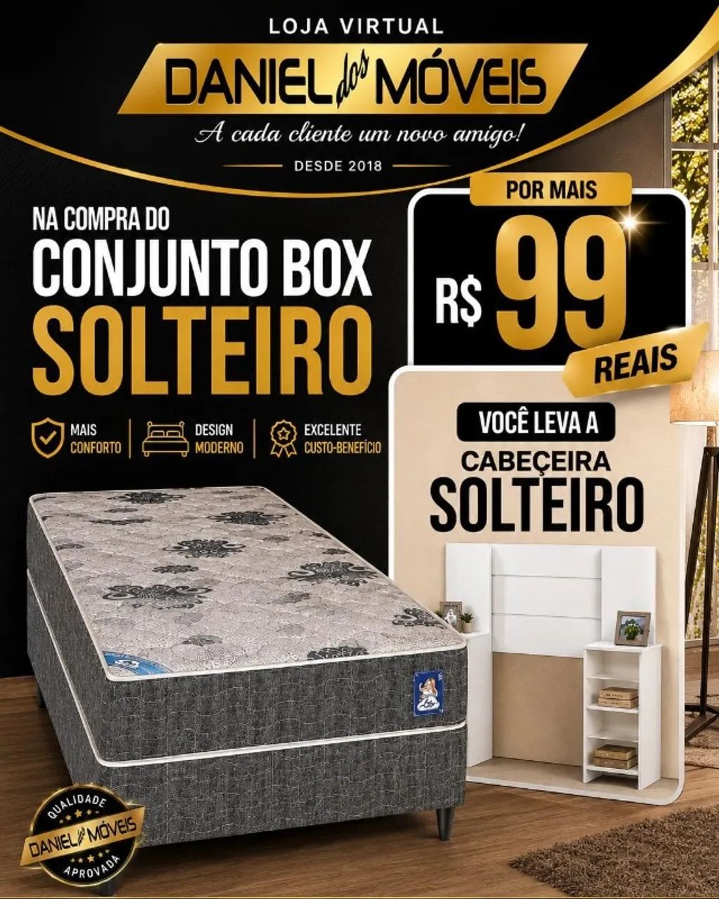 Cama solteiro + cabeceira _  Brinde travesseiro!