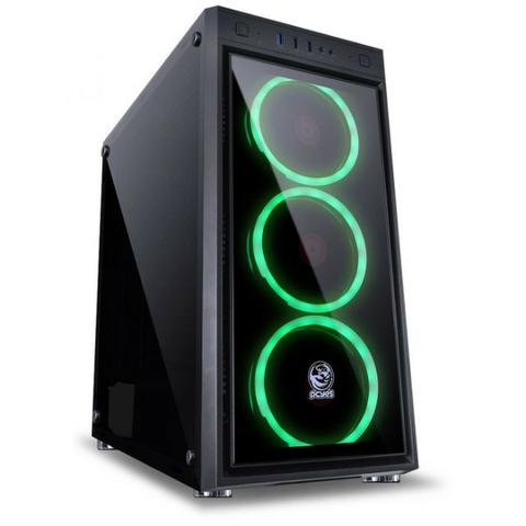 Gabinete Gamer Pcyes Jupiter com 3 fans de Led Verde com vidro temperado ! Top de linha