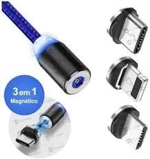 Cabo Carregador Magnético 3 Em 1 Usb Tipo C Micro Lightning - KT-026 - Foto 3