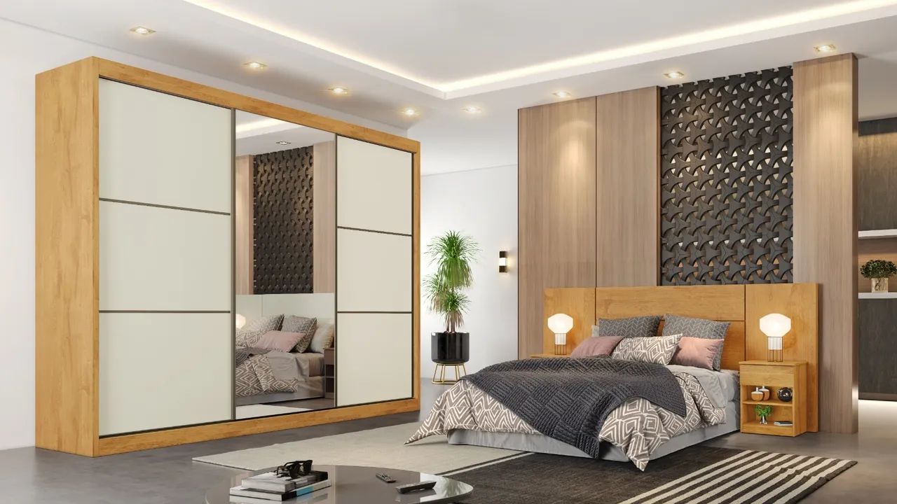 Roupeiro Braga 3P com 1 Porta Espelhada 100%MDF s65