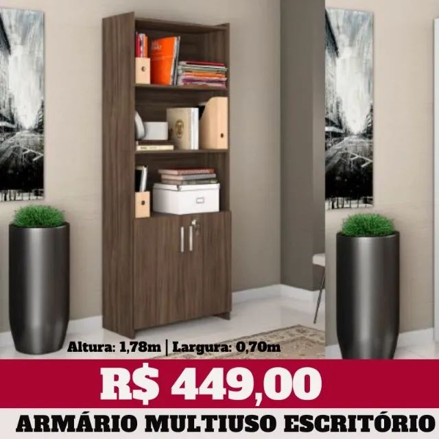 Estante Escritório 3 Prateleiras 2 Portas com Chave (Novo) Entrega Grátis!  - Foto 3