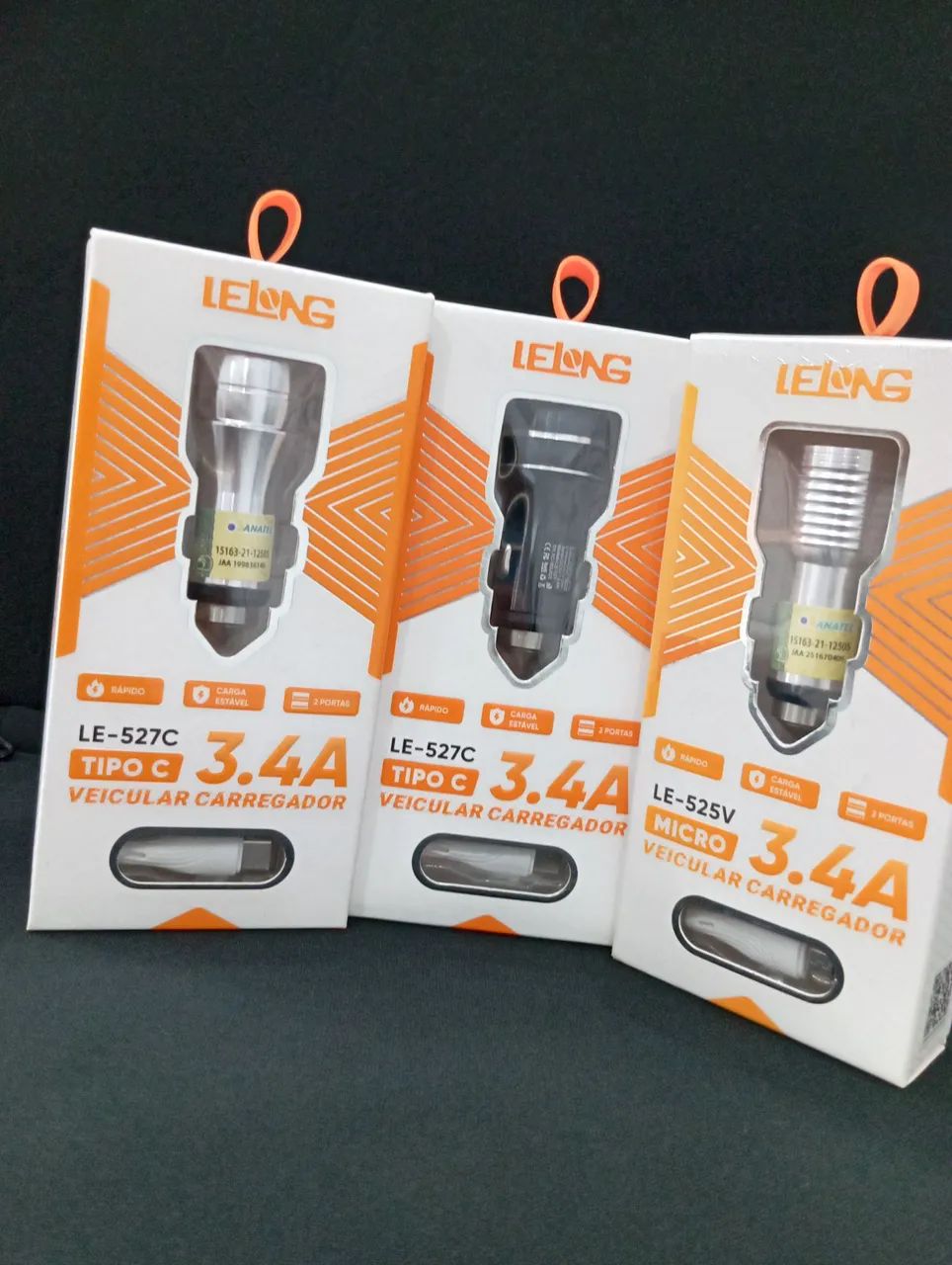 Carregador Veicular 3.4A LELONG com Cabo TIPO-C LE-527C / MICRO V8