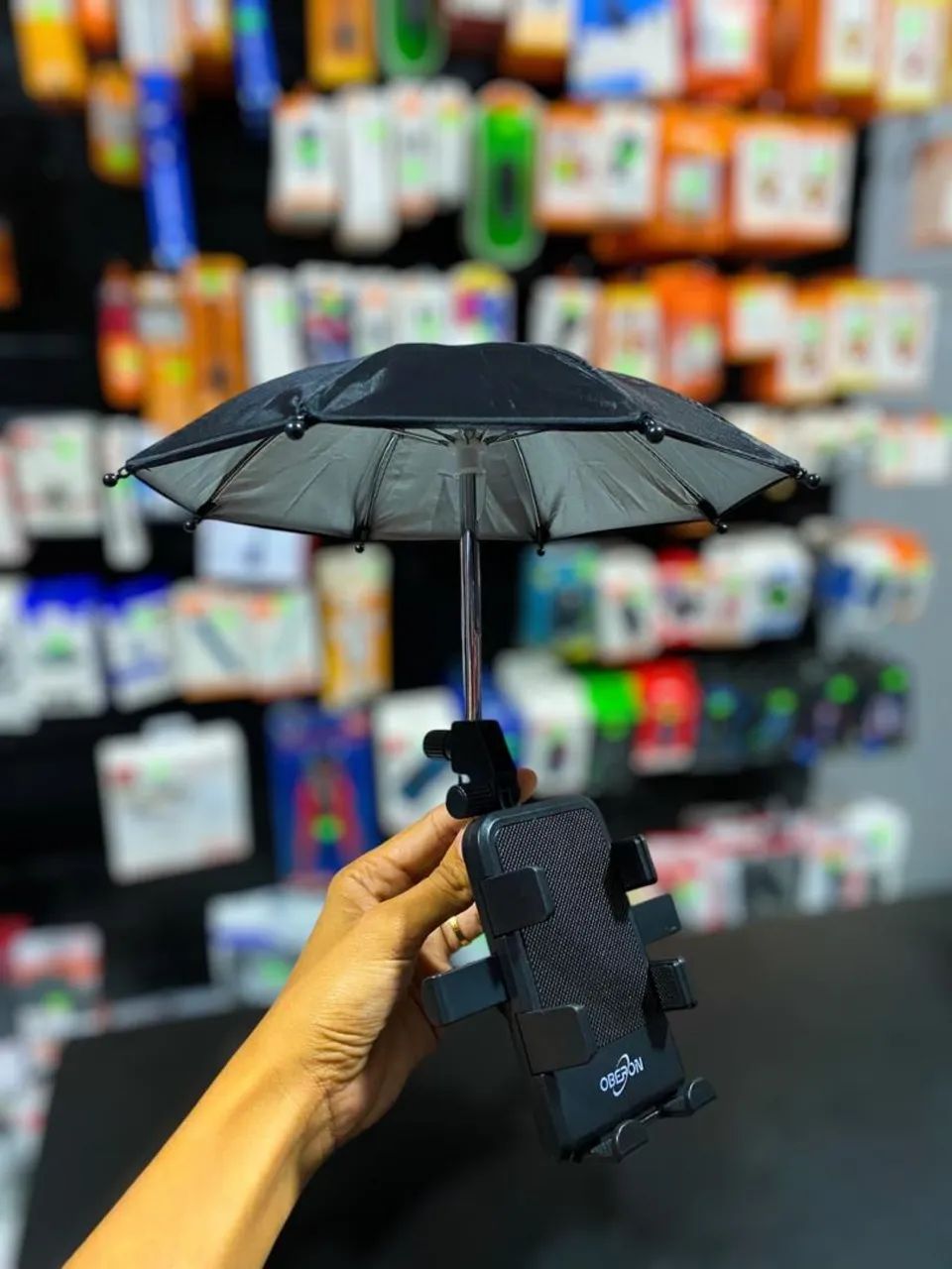 SUPORTE DE CELULAR PARA MOTO COM MINI GUARDA CHUVA OBERON OR-SP25 - Foto 2
