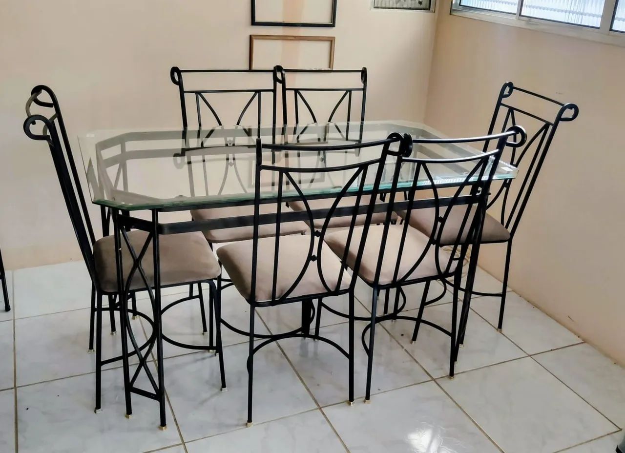 Mesa de Jantar em Ferro com Tampo de Vidro - Foto 2