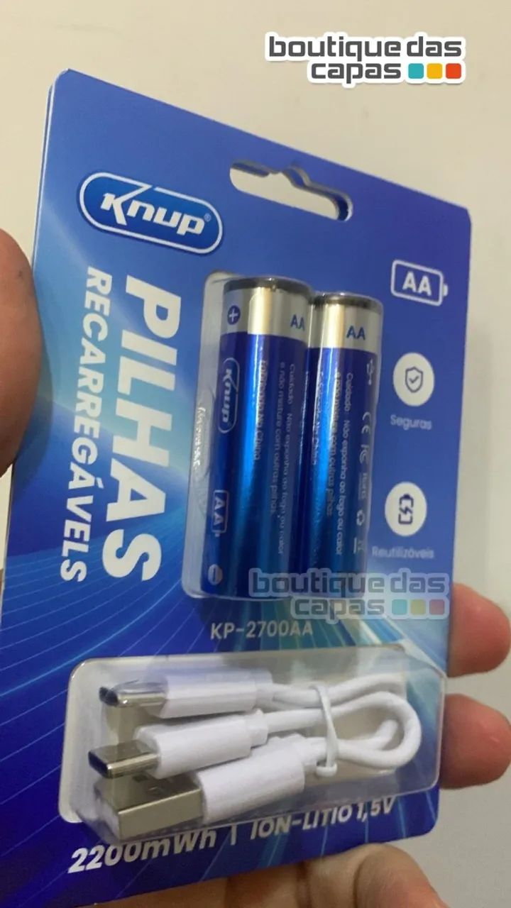 Pilhas Recarregável AA2 Knup Com Cabo Tipo C 