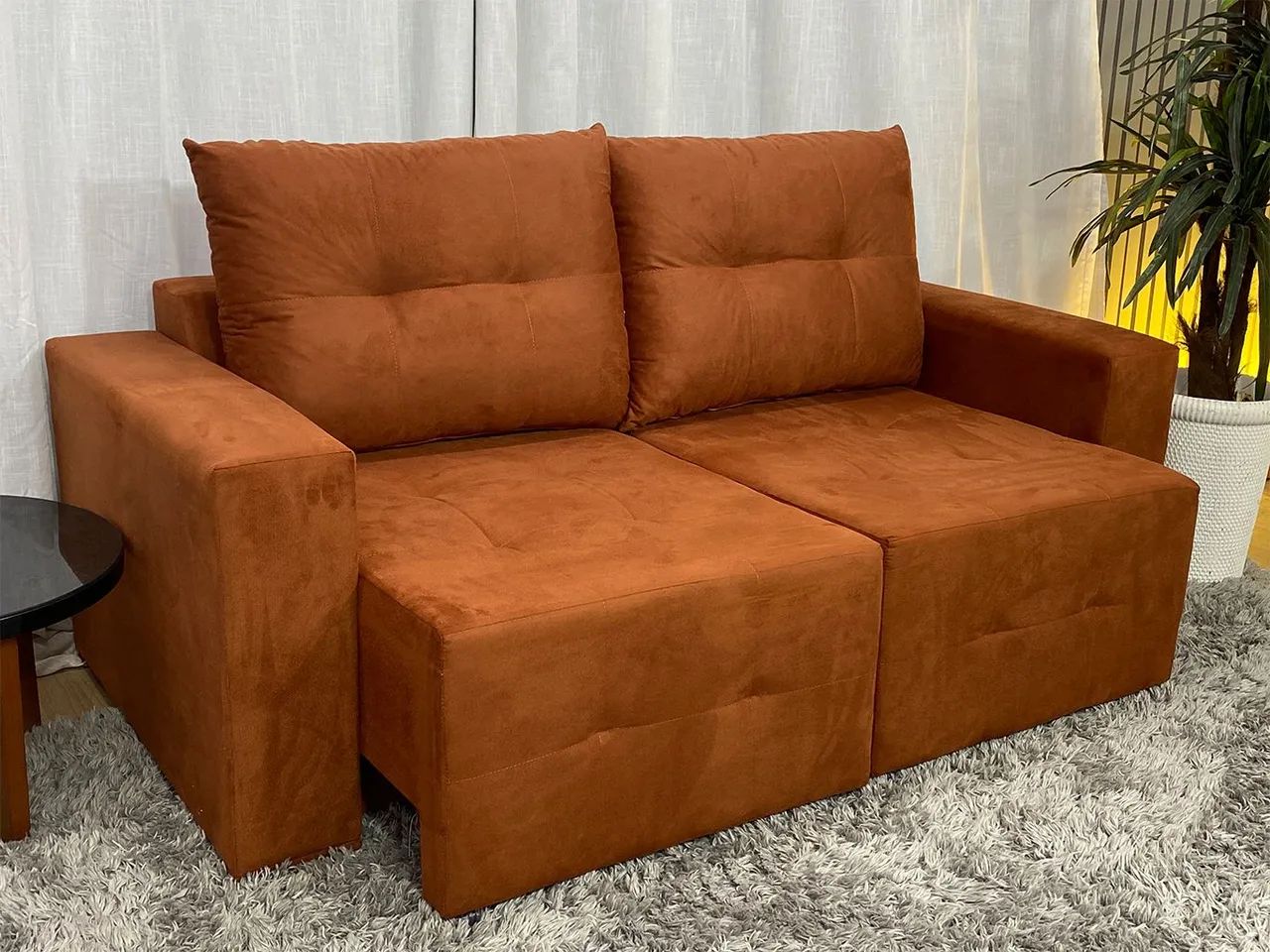 Sofá Retrátil 2 Lugares 180cm Almofadas Soltas Terracota