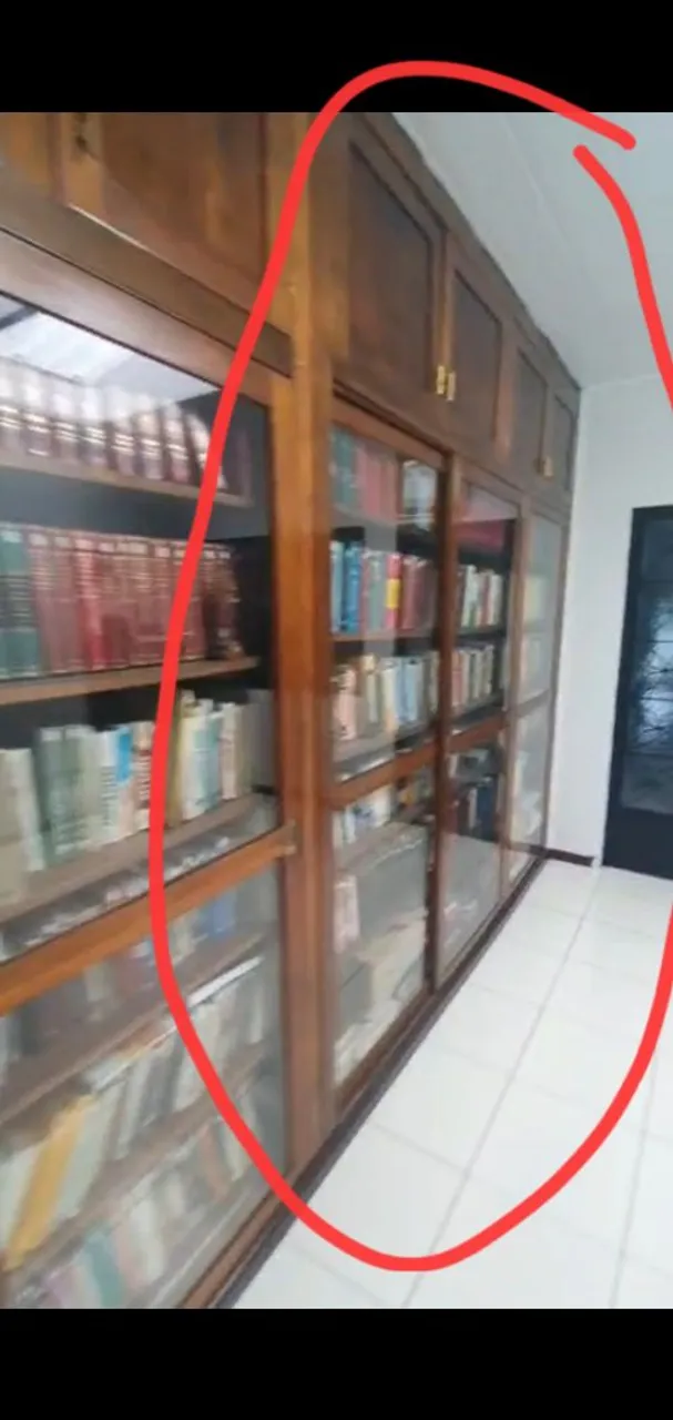 Estante de livros de madeira com portas de vidro e quase 800 livros de direito 