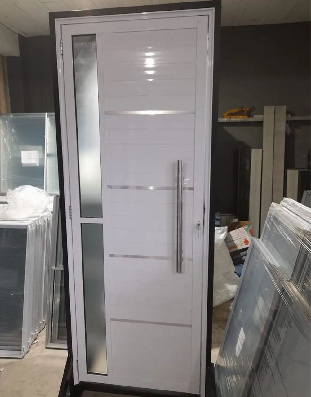 Porta de alumínio branca lambril luxo 80cm - Promoção da Semana!