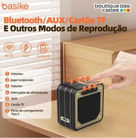 Caixa de Som Bluetooth portátil sem fio Ipx6 basik 8w resistente a agua - Foto 4