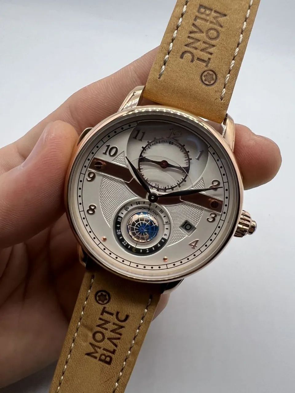 Relógio Estilo MontBlanc World  em Aço Inoxidável e Couro