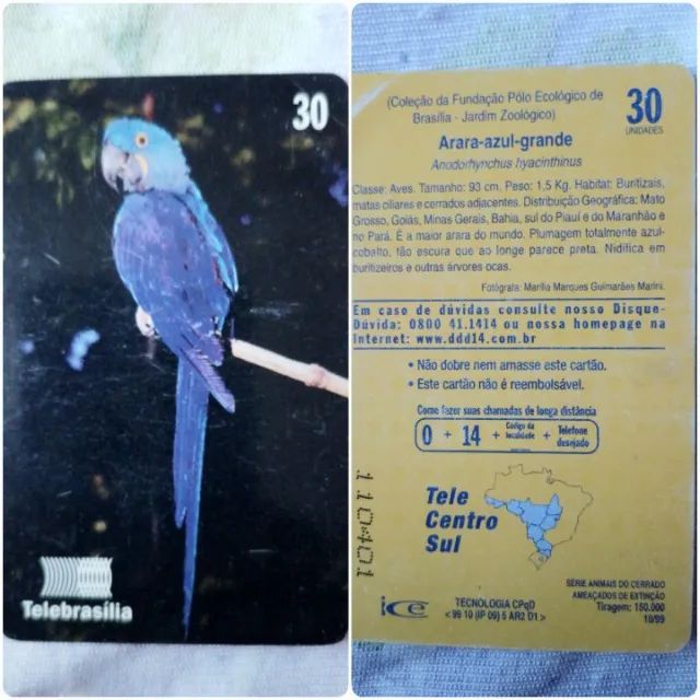 Cartão Telefônico Série Arara Azul Grande Antigo - Foto 2
