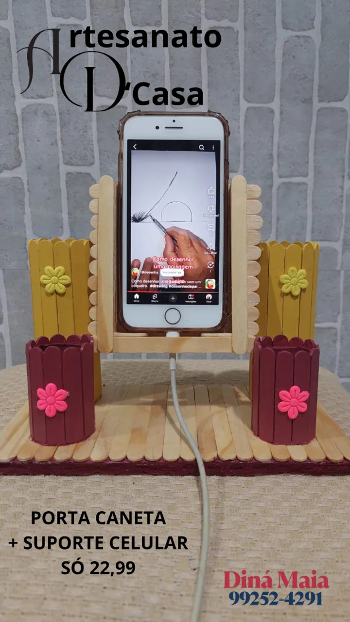 Porta canetas e suporte de celular