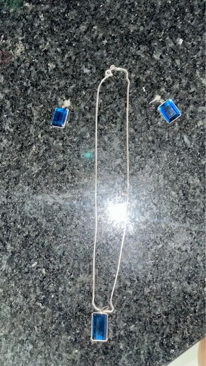 Conjunto de Prata com zircônia Azul  - Foto 2