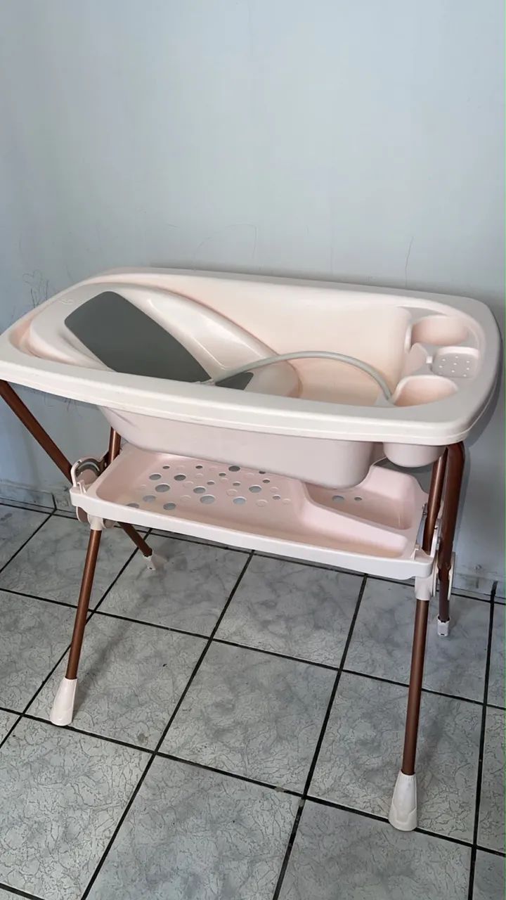 Banheira Bebê Galzerano Acqua Premium Rosa Bebê Gold 