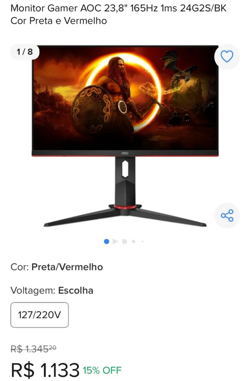 Monitor 24 polegadas 165 hz aoc - Foto 3