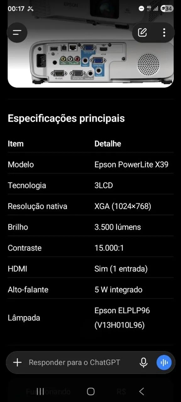 Projetor Epson PowerLite X39 - Foto 5