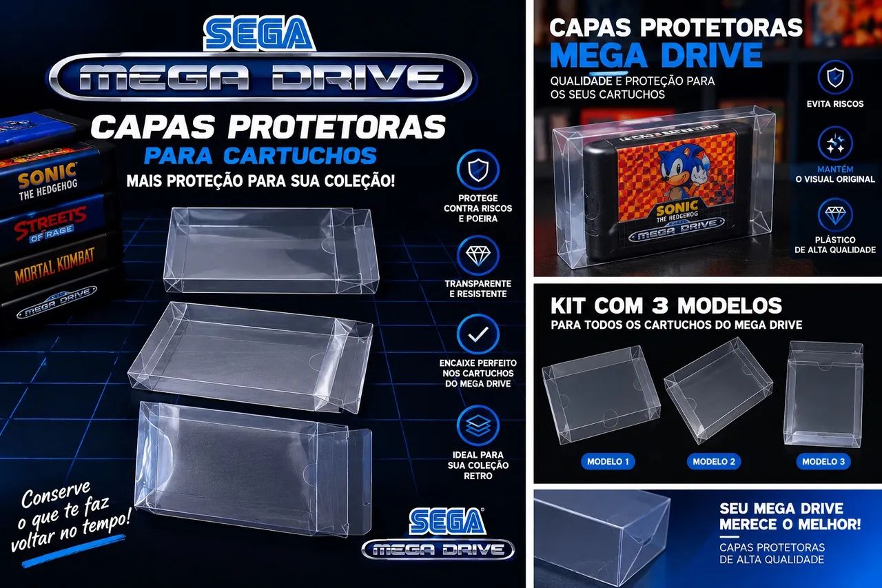 60 Capas protetoras para Mega Drive