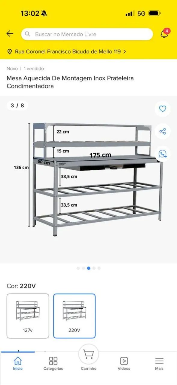 Mesa de montagem em inox