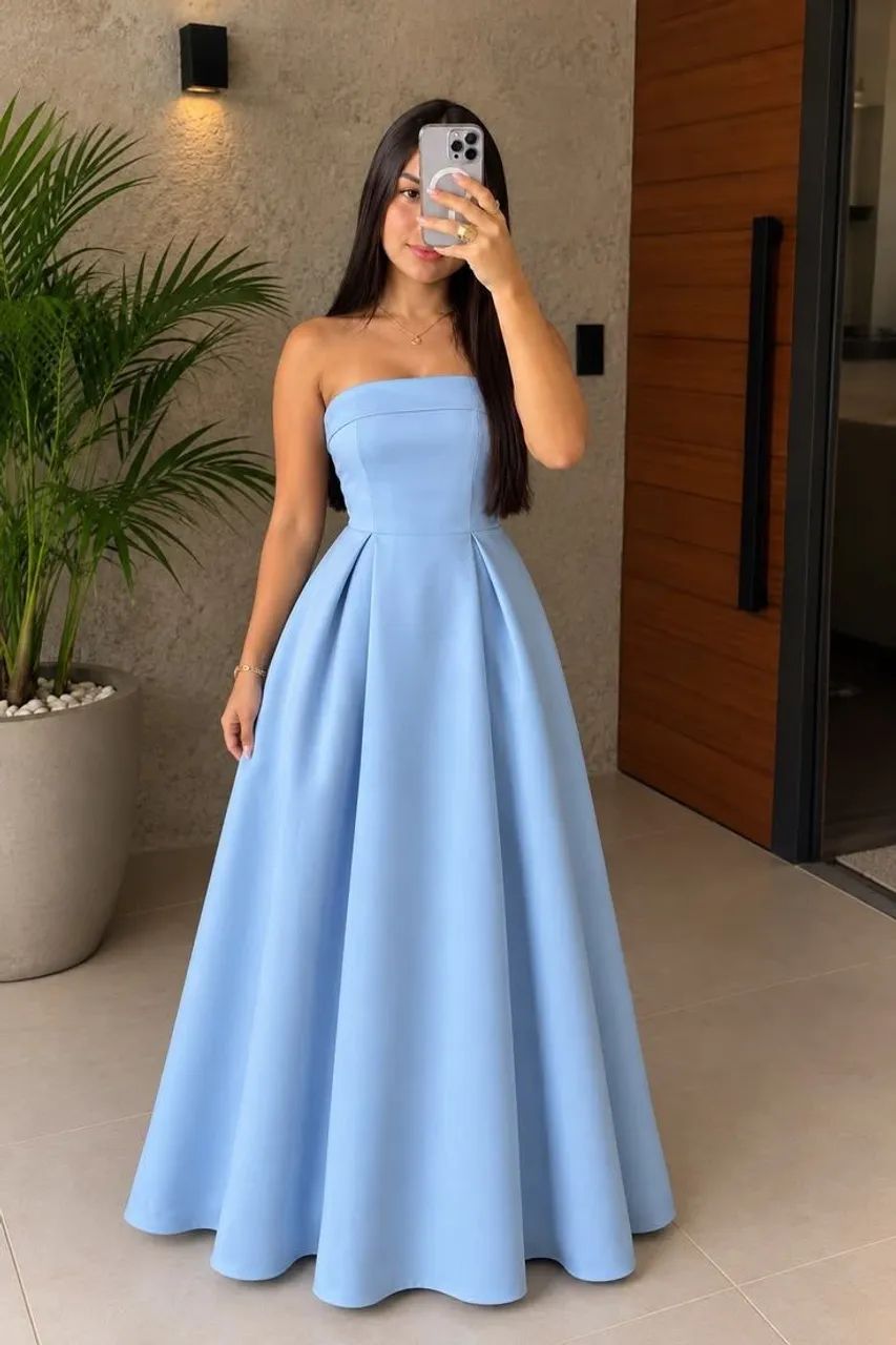 Vestido Azul Claro Liso