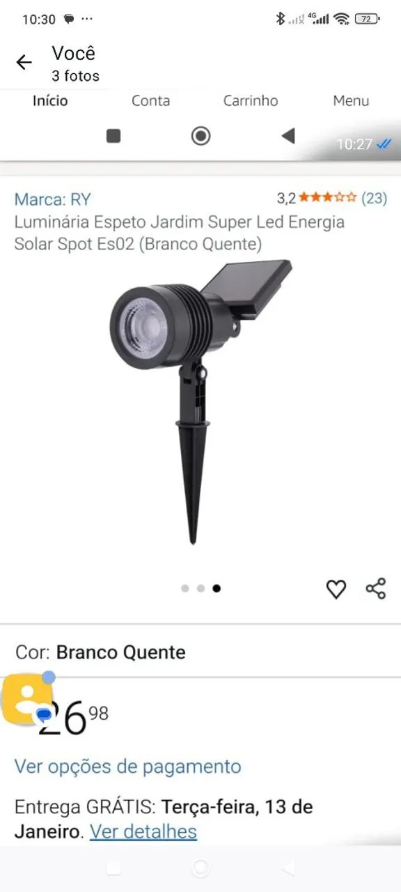 LAUMINARIA SOLAR PARA JARDIM 