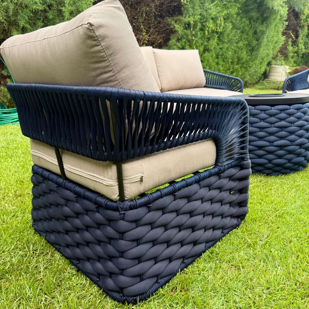 Sofa grecia aluminio tricô enchimento corda nautica área externa  - Foto 3