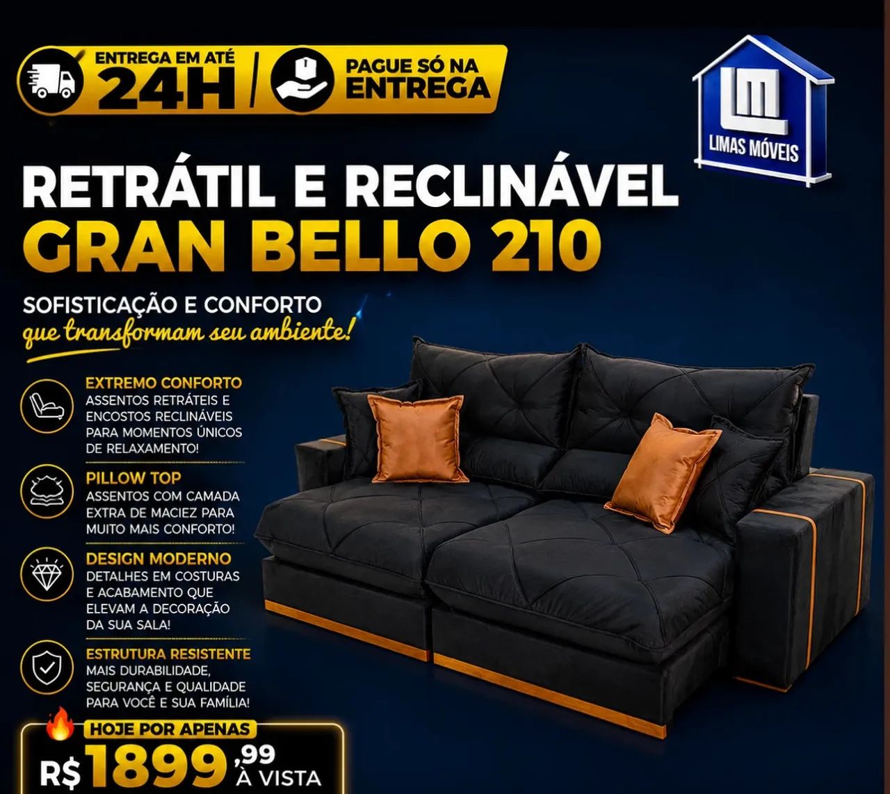 SOFÁ Retrátil Reclinável 2.10 Largura / Entrega Imediata  - Foto 3