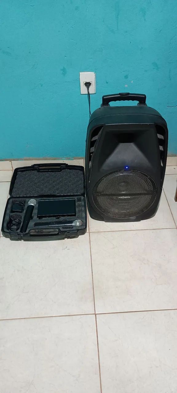 Caixa de som e microfones duplo - Foto 3