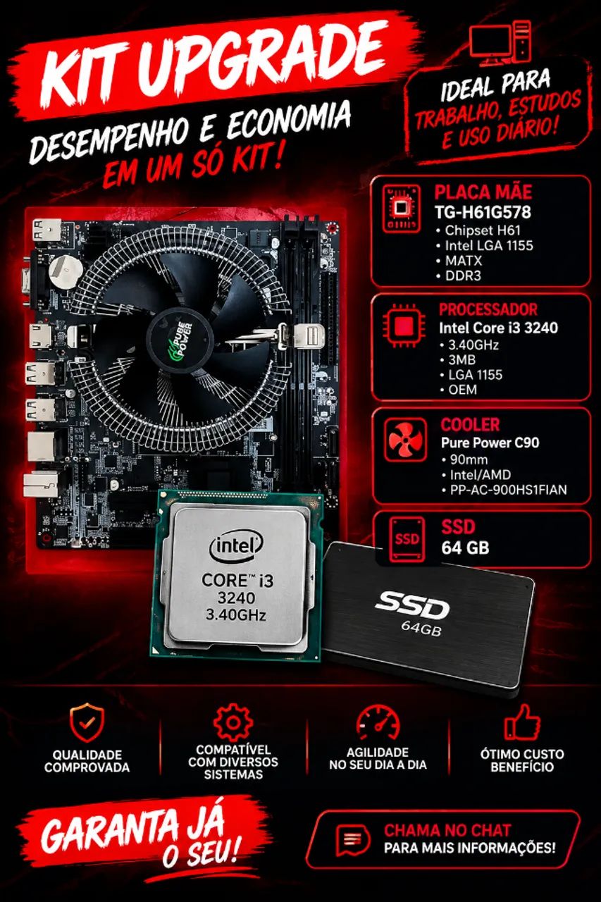 Placa-mãe H61 + Processador + Cooler + SSD - Foto 2